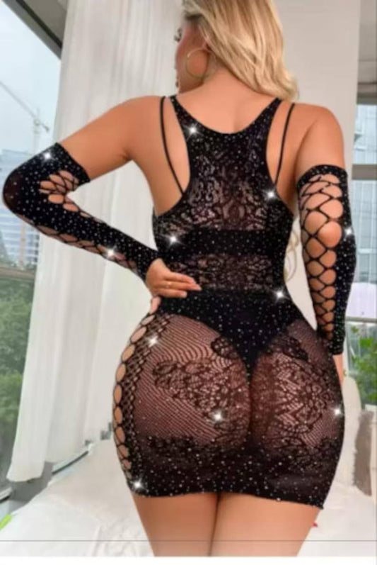 Black Sparkle Net Dress
