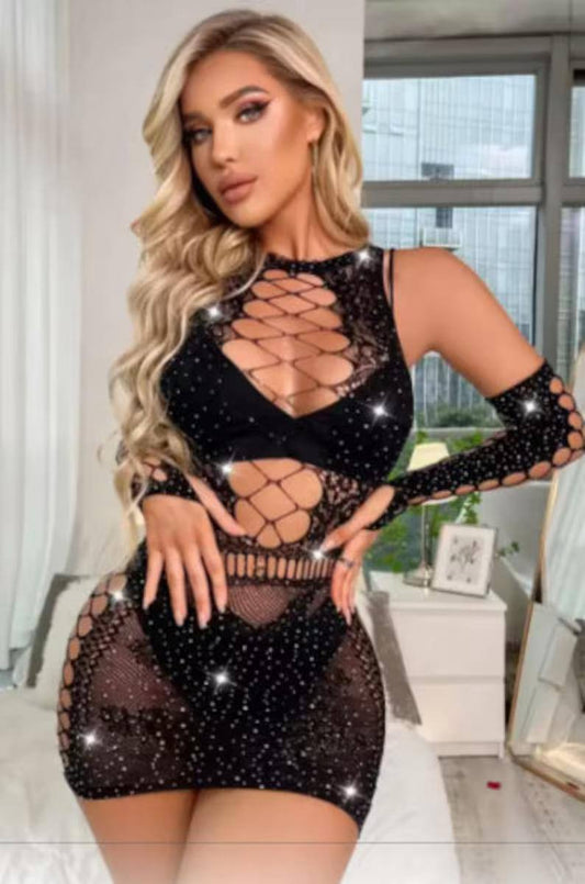 Black Sparkle Net Dress