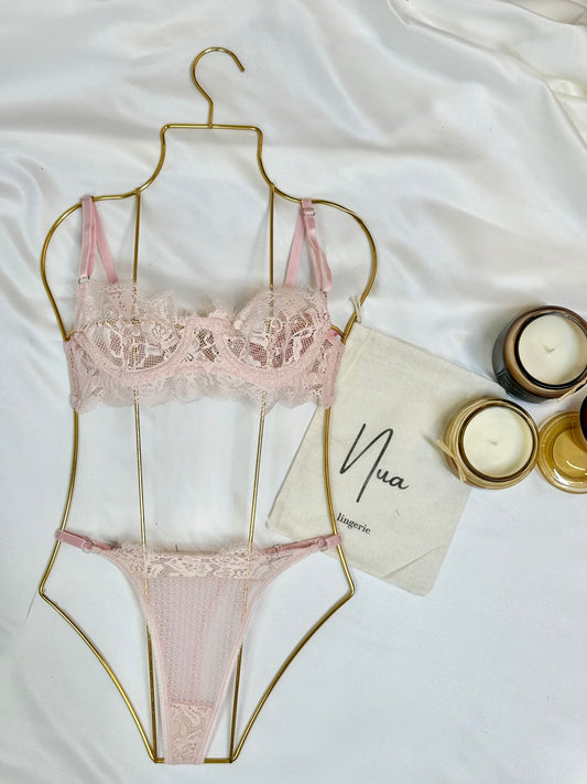 Liora Pudra Pembe Dantelli Kadın Bralet Takım