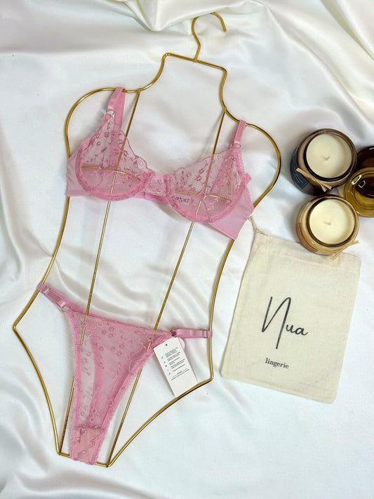 Bloom Pembe Çiçekli Bralet Takım