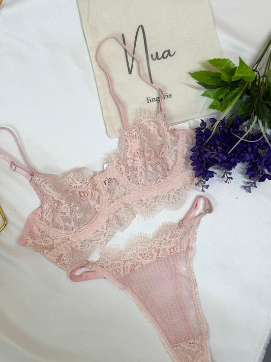 Liora Pudra Pembe Dantelli Kadın Bralet Takım